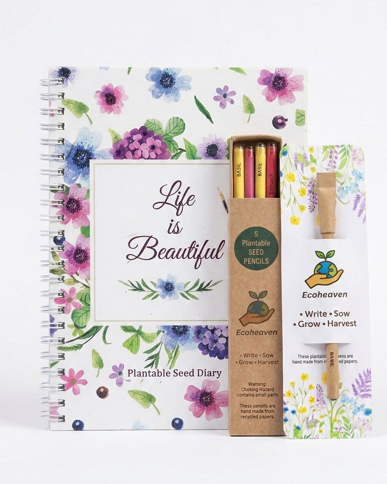 Plantable Floral Diary, Pen & Pencils Bundle